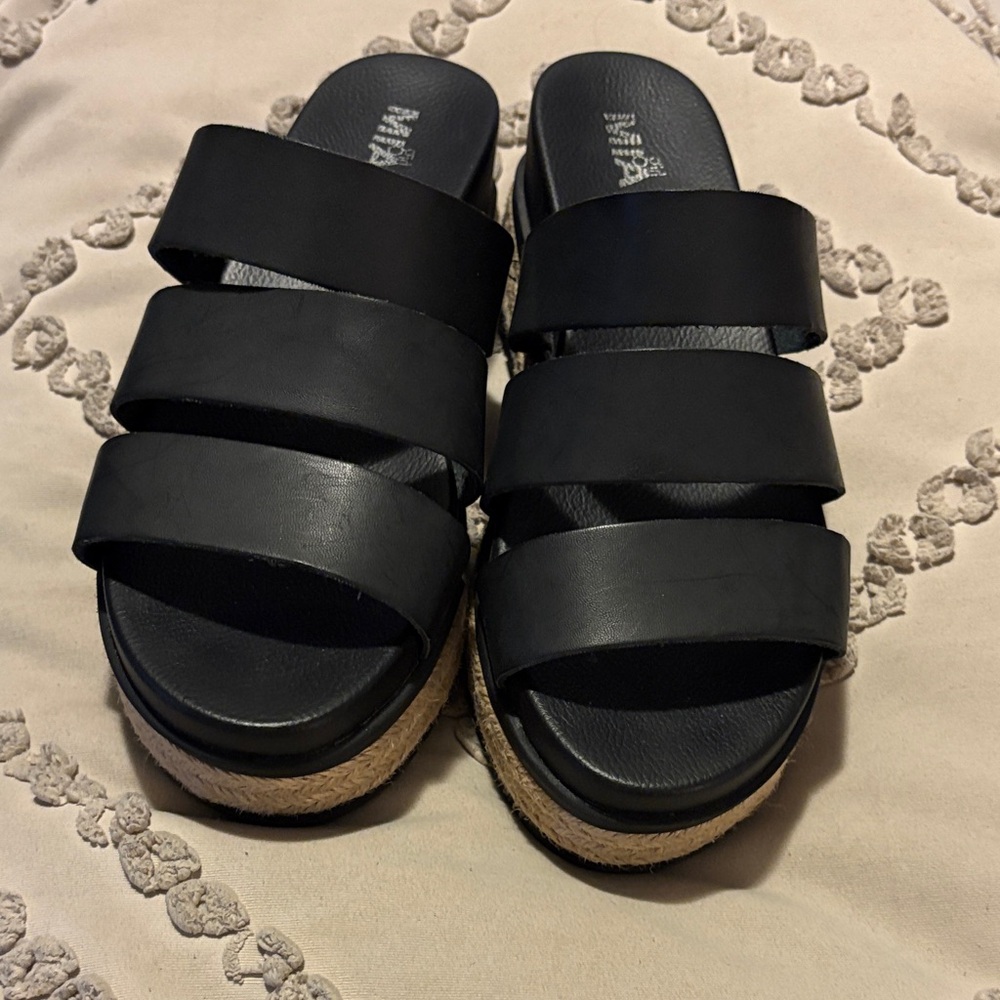 MIA Black Slide Sandals with Woven Sole